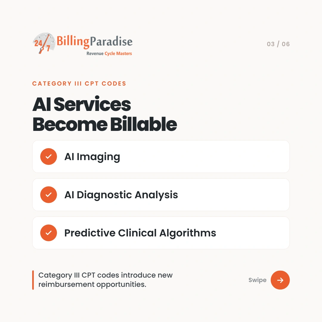 Category III CPT codes for AI diagnostic billing